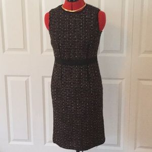 Black, red, grey and beige tweed dress